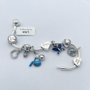Linx Silver Snake Chain Bracelet with Personalized Mother & Son Themed Charms